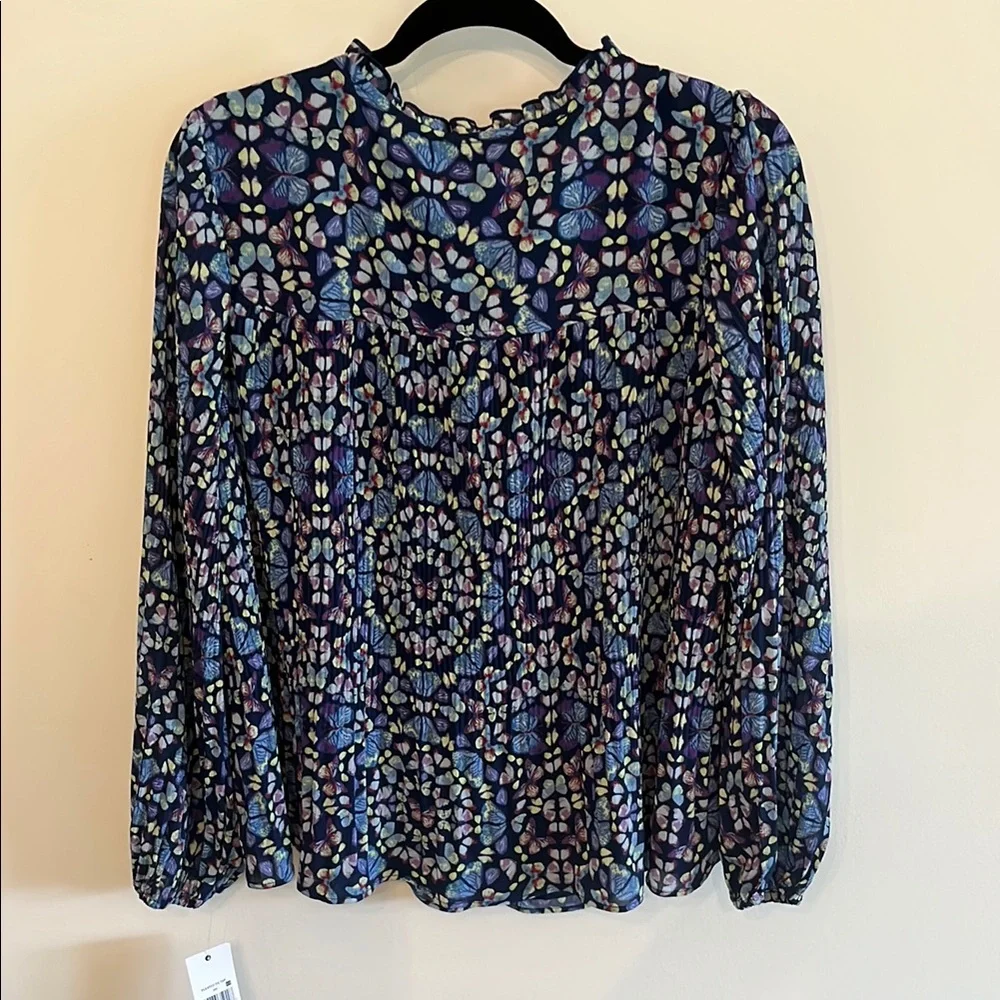 Ophelia Roe Graphic Blue and Black Long Sleeve Blouse